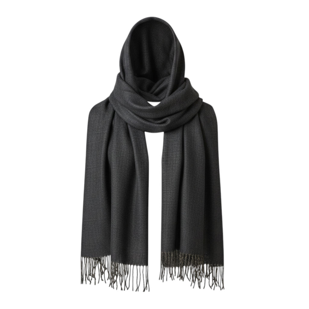 Khaki Black Fine Check Wool Scarf
